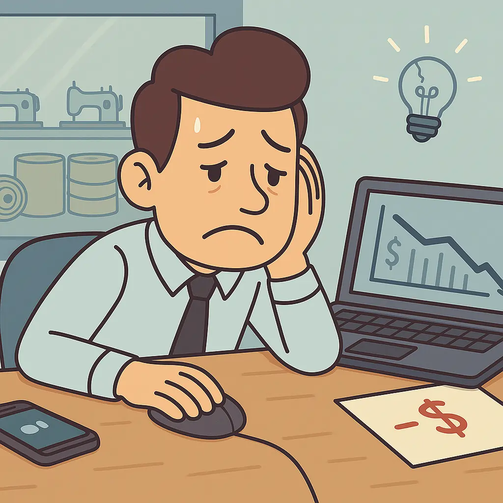 Personagem frustrado com Reels que não vendem